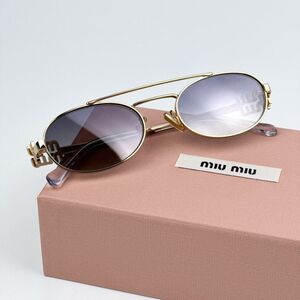 NEW Miu Miu MU54ZS 5AK30C Gold Grey Gradient Mirror Pilot Unisex Sunglas MU 54ZS